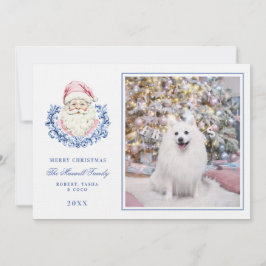 Rosa & Blau Grandmillennial Damask Santa W/Foto Einladung