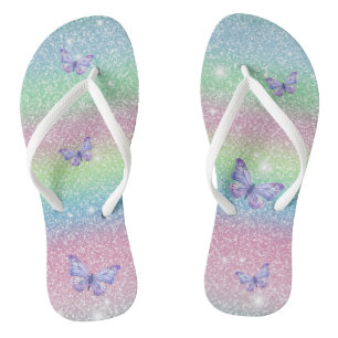 Rosa Blau Grün Ombre Glitter Schmetterlinge  Flip Flops