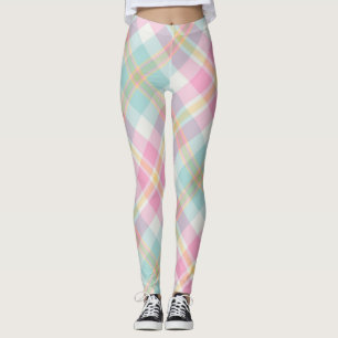 Rosa, Blau, Grün und Gold kariertes Muster Leggings