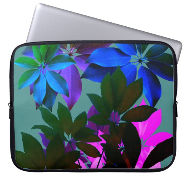 Rosa, blau, grüne Blätter - Laptop-Sieb 15" Laptopschutzhülle (Vorderseite)