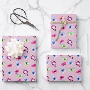 Rosa Blau Grüne Schmetterling Baby Shower Geburtst Geschenkpapier Set