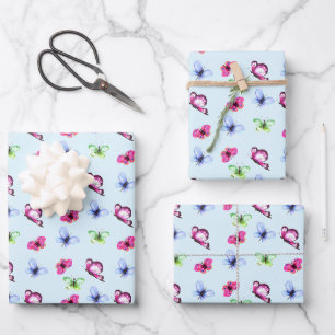 Rosa Blau Grüne Schmetterling Baby Shower Geburtst Geschenkpapier Set