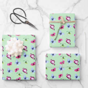 Rosa Blau Grüne Schmetterling Baby Shower Geburtst Geschenkpapier Set