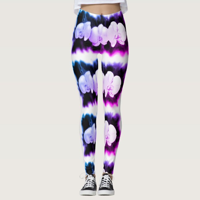 Rosa Blau lila Aquarellbilder Muster Leggings (Vorderseite)