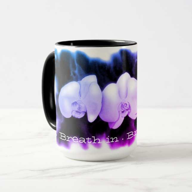 Rosa Blau lila Aquarellfarben Orchideen, atmen Tasse (Vorderseite Links)