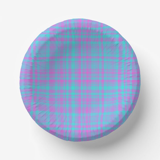 Rosa Blau Lila Karomuster Pappteller (Vorderseite)