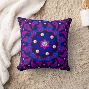 Rosa Blau Lila Schattierungen Mandala Diamanten un Kissen