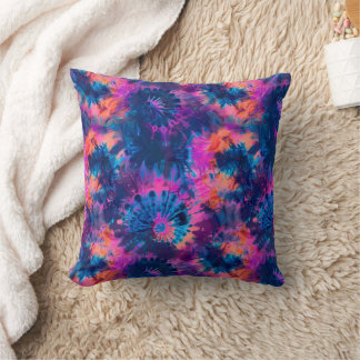Rosa Blau Lila und Orange Tie Dye Explosion Kissen