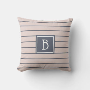 Rosa & Blau Modernes Bauernhaus Streifen Monogramm Kissen
