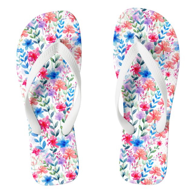 Rosa Blau Orangefarbene grüne Blume Flip Flops (Fußbett)