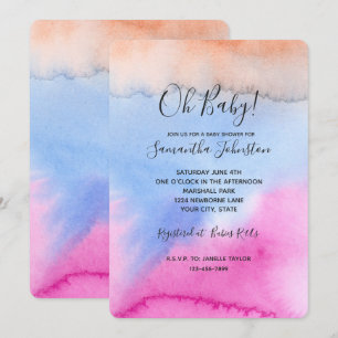 Rosa Blau Pfirsich Tie Dye Babyparty Einladung