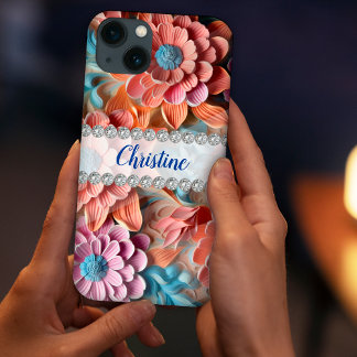 Rosa, blau, rosa & lachsfarben, Diamantrahmen nach iPhone Hülle