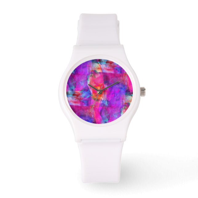 Rosa, blau, rote Textur Armbanduhr (Vorderseite)
