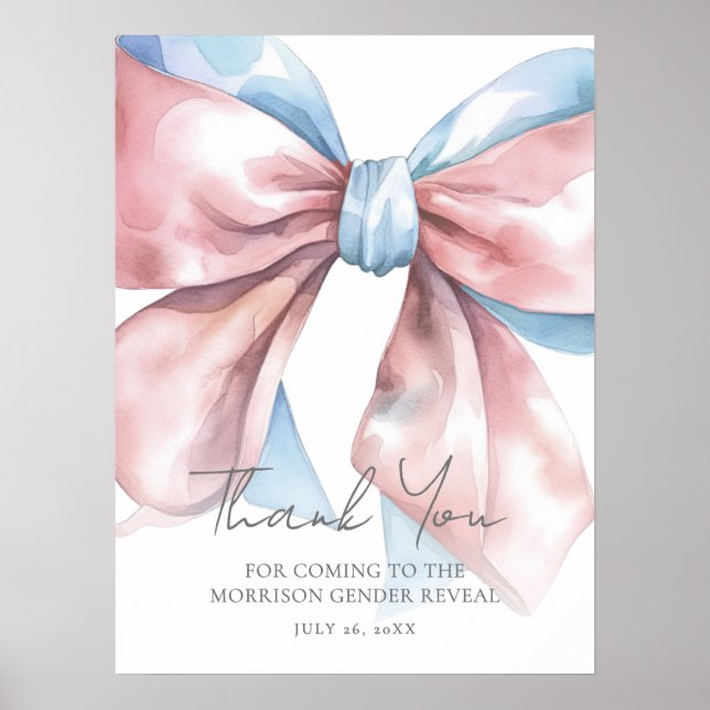 Rosa Blau Schleife Geschlecht Enthüllung Danke Sch Poster (Vorne)