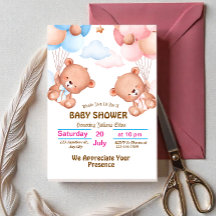 Rosa Blau Süße Wasserfarben-Baby-Einladung