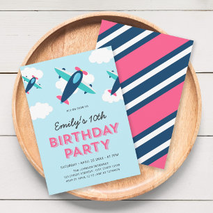 Rosa, Blau und Aquamarine Geburtstagsparty des Flu Einladung