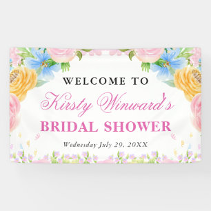 Rosa, Blau und Gelb Sommer Blume Brautparty Banner