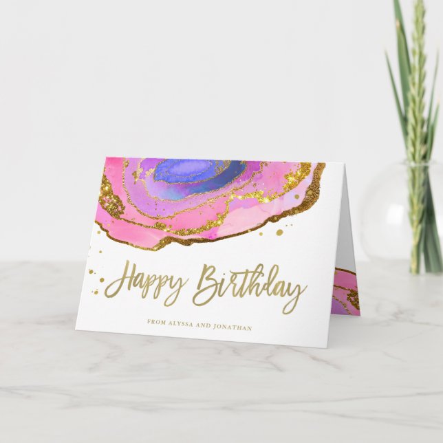 Rosa Blau und Gold Geode | Happy Birthday Karte (Vorderseite)