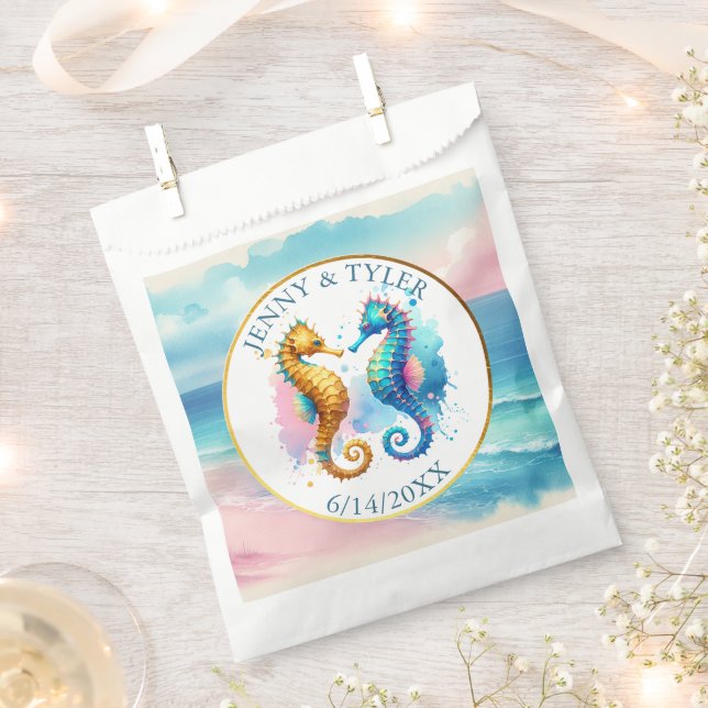 Rosa, blau und goldfarbener Sandstrand Geschenktütchen (Ausgeschnitten)