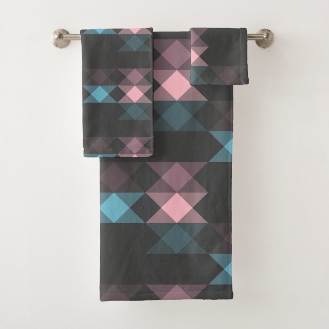 rosa blau und grau geometrisch badhandtuch set (Insitu)