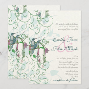 Rosa Blau und Grün Hummingbird Hochzeitseinladunge Einladung