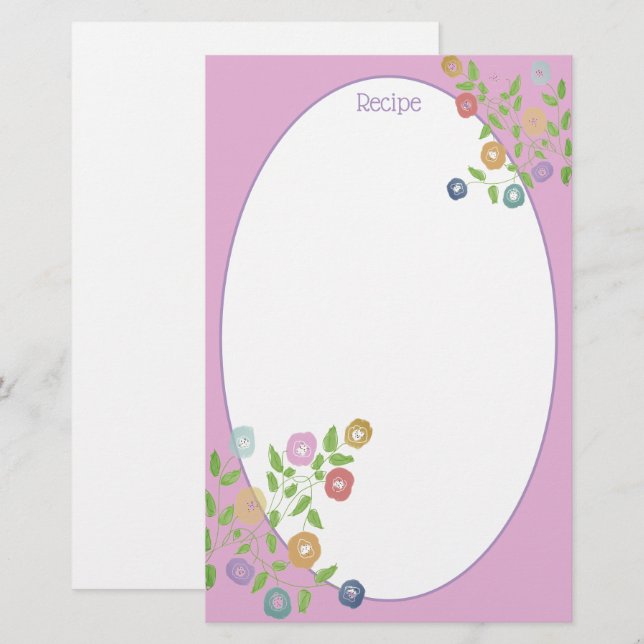 Rosa Blau und Lila florale Akzentuierung Briefpapier (Vorne/Hinten)