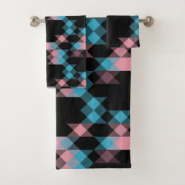 rosa blau und schwarze geometrische badhandtuch set
