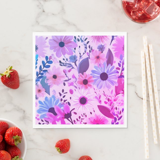Rosa, blau und violett | Fettflorales Party Serviette (Beispiel)
