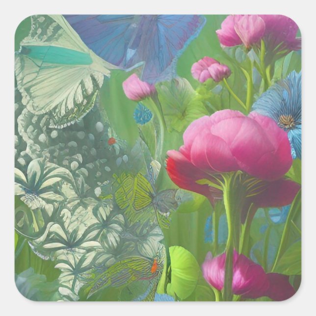 Rosa, blau und weiß quadratischer aufkleber (Vorderseite)