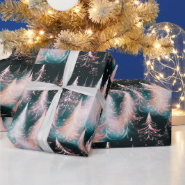 Rosa Blau und weiße Goldbäume Moderne Weihnachten Geschenkpapier