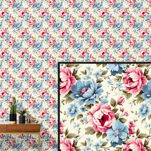 Rosa Blau Vintage Rose Bläseres Shabby Chic Tapete
