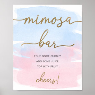 Rosa Blau Wasserfarbe Gold Mimosa Bar Schild