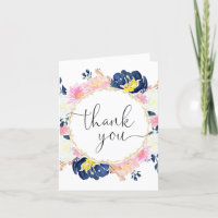 Rosa blau-weiß-gelbe goldfarbene floral danke Kart