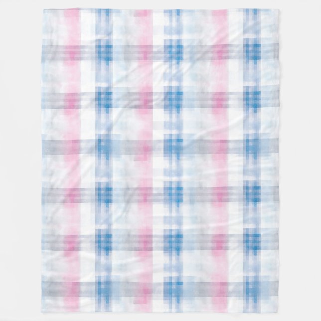 Rosa Blau Weiß Kariert Gestreift Fleecedecke (Vorderseite)