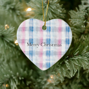 Rosa Blau Weiße Karos Streifen Weihnachten Keramik Ornament