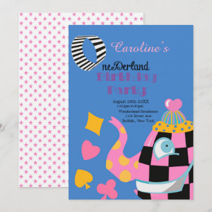 Rosa blaue Alice im Wunderland 1. Geburtstagsfeier