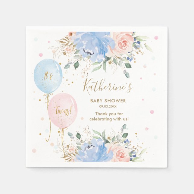 Rosa blaue Balloons Blüte Es ist Twins Baby Dusche Serviette (Vorderseite)