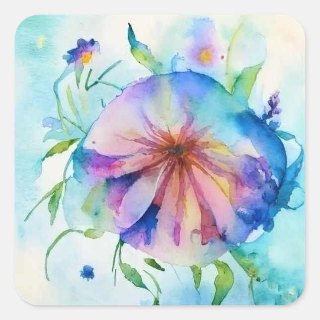 Rosa, blaue Bindweed-Blume, Aquarellfarbe, Quadratischer Aufkleber (Vorderseite)