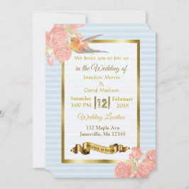 Rosa blaue Blume und Einladungen für Hochzeiten vo