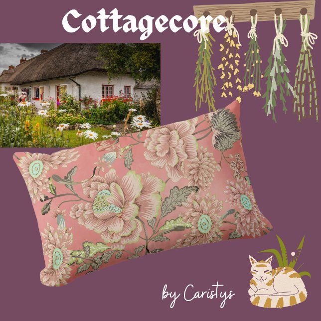 Rosa blaue Blumen auf Korallengrund Lendenkissen (Von Creator hochgeladen)