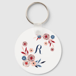 Rosa, blaue Blumen, Blumenmuster, personalisiert Schlüsselanhänger