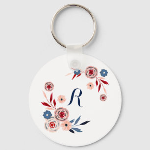 Rosa, blaue Blumen, Blumenmuster, personalisiert Schlüsselanhänger