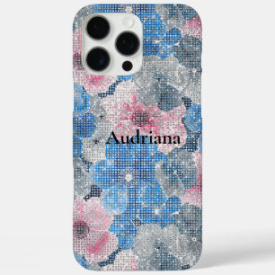Rosa blaue Blumen funkeln iPhone 16 Pro Max Hülle