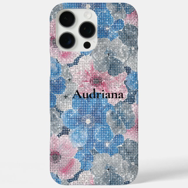 Rosa blaue Blumen funkeln iPhone 16 Pro Max Hülle (Rückseite)