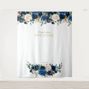 Rosa-blaue Blumen Geburtstags-Fotobooth-Requisite Wandteppich