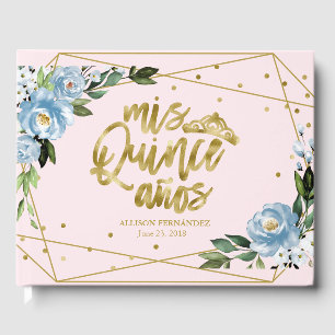 Rosa blaue Blumen-Quinceanera Gästebuch