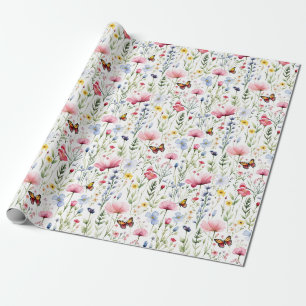 Rosa blaue Blumen Schmetterlinge Baby Shower Geschenkpapier