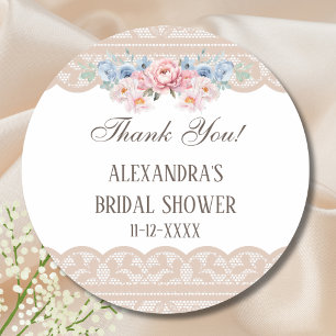 Rosa blaue Blumen-Spitze Brautparty Dankeschön Runder Aufkleber