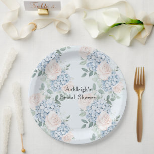 Rosa blaue Blumen Streifen Brautparty Pappteller