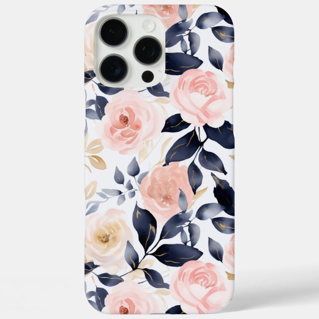 Rosa Blaue Chic Blumen iPhone 16 Pro Max Hülle (Rückseite)